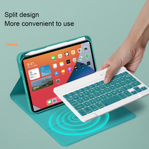 HK006D Square Keys Detachable Bluetooth Candy Color Keyboard Leather Tablet Case with Colorful Backlight & Holder for iPad mini 6(Dark Green)