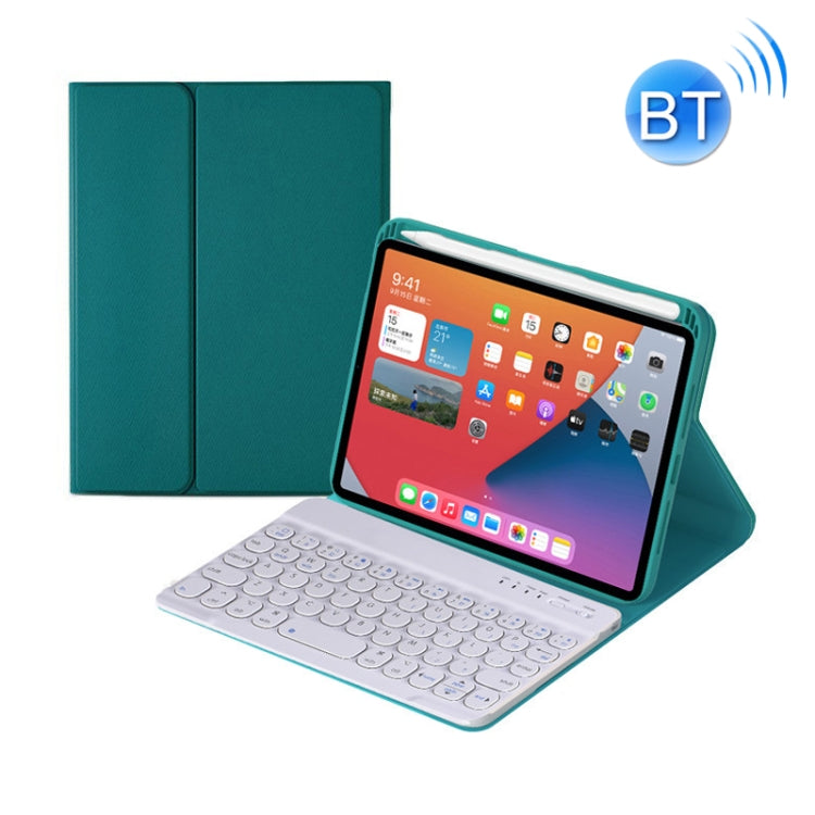 HY006 Round Keys Detachable Bluetooth Keyboard Leather Tablet Case with Holder for iPad mini 6(Dark Green)