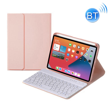HY006 Round Keys Detachable Bluetooth Keyboard Leather Tablet Case with Holder for iPad mini 6(Pink)
