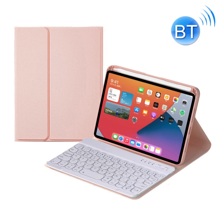 HY006 Round Keys Detachable Bluetooth Keyboard Leather Tablet Case with Holder for iPad mini 6(Pink)