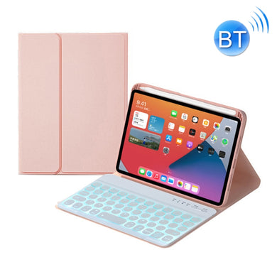 HY006D Round Keys Detachable Bluetooth Keyboard Leather Tablet Case with Colorful Backlight & Holder for iPad mini 6(Pink)