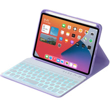 HY006D Round Keys Detachable Bluetooth Keyboard Leather Tablet Case with Colorful Backlight & Holder for iPad mini 6(Light Purple)