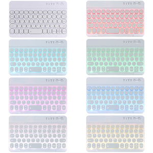 HY006D Round Keys Detachable Bluetooth Keyboard Leather Tablet Case with Colorful Backlight & Holder for iPad mini 6(Mint Green)