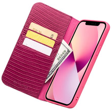 For iPhone 13 QIALINO Small Crocodile Texture Horizontal Flip Leather Case with Holder & Card Slots & Wallet(Rose Red)