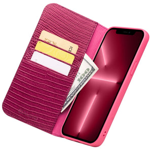 For iPhone 13 Pro QIALINO Small Crocodile Texture Horizontal Flip Leather Case with Holder & Card Slots & Wallet (Rose Red)