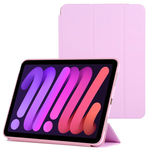 For iPad mini 6 3-fold Horizontal Flip Smart Leather Tablet Case with Sleep / Wake-up Function & Holder(Pink)