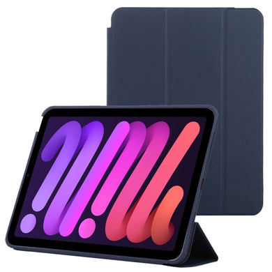 For iPad mini 6 3-fold Horizontal Flip Smart Leather Tablet Case with Sleep / Wake-up Function & Holder(Dark Blue)