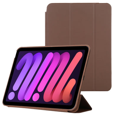 For iPad mini 6 3-fold Horizontal Flip Smart Leather Tablet Case with Sleep / Wake-up Function & Holder(Brown)