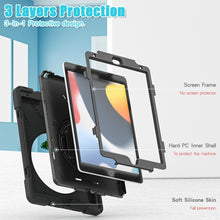 For iPad 10.2 2021 / 2020 / 2019 Silicone + PC Protective Case with Holder & Shoulder Strap(Black)