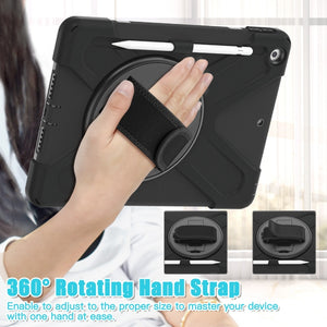 For iPad 10.2 2021 / 2020 / 2019 Silicone + PC Protective Case with Holder & Shoulder Strap(Black)