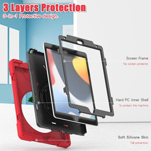 For iPad 10.2 2021 / 2020 / 2019 Silicone + PC Protective Case with Holder & Shoulder Strap(Red)