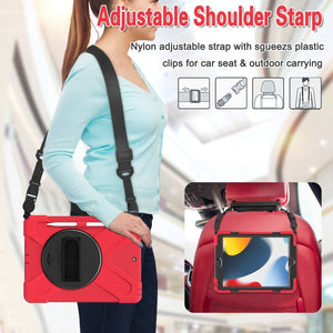 For iPad 10.2 2021 / 2020 / 2019 Silicone + PC Protective Case with Holder & Shoulder Strap(Red)