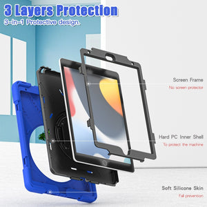 For iPad 10.2 2021 / 2020 / 2019 Silicone + PC Protective Case with Holder & Shoulder Strap(Blue)