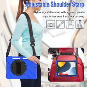 For iPad 10.2 2021 / 2020 / 2019 Silicone + PC Protective Case with Holder & Shoulder Strap(Blue)