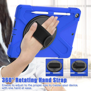 For iPad 10.2 2021 / 2020 / 2019 Silicone + PC Protective Case with Holder & Shoulder Strap(Blue)