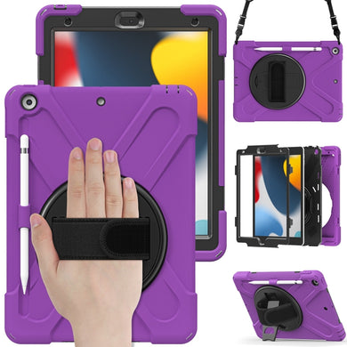 For iPad 10.2 2021 / 2020 / 2019 Silicone + PC Protective Case with Holder & Shoulder Strap(Purple)