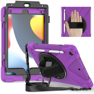 For iPad 10.2 2021 / 2020 / 2019 Silicone + PC Protective Case with Holder & Shoulder Strap(Purple)