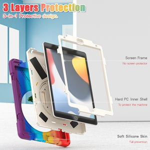 For iPad 10.2 2021 / 2020 / 2019 Silicone + PC Protective Case with Holder & Shoulder Strap(Colorful Red)