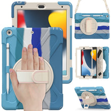 For iPad 10.2 2021 / 2020 / 2019 Silicone + PC Protective Case with Holder & Shoulder Strap(Colorful Blue)