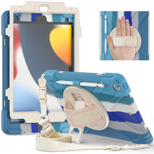 For iPad 10.2 2021 / 2020 / 2019 Silicone + PC Protective Case with Holder & Shoulder Strap(Colorful Blue)