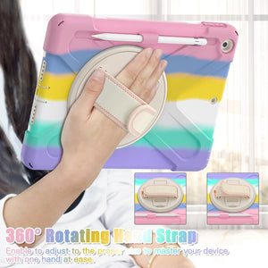 For iPad 10.2 2021 / 2020 / 2019 Silicone + PC Protective Case with Holder & Shoulder Strap(Colorful Pink)