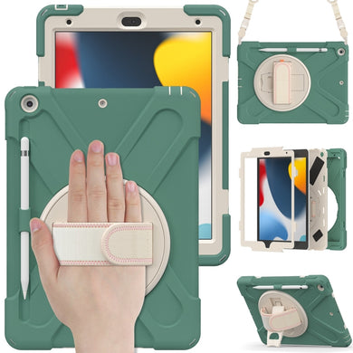 For iPad 10.2 2021 / 2020 / 2019 Silicone + PC Protective Case with Holder & Shoulder Strap(Emerald Green)