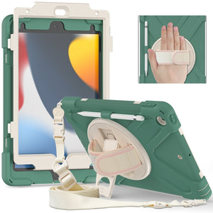 For iPad 10.2 2021 / 2020 / 2019 Silicone + PC Protective Case with Holder & Shoulder Strap(Emerald Green)