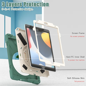 For iPad 10.2 2021 / 2020 / 2019 Silicone + PC Protective Case with Holder & Shoulder Strap(Emerald Green)