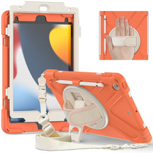 For iPad 10.2 2021 / 2020 / 2019 Silicone + PC Protective Case with Holder & Shoulder Strap(Coral Orange)