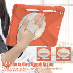 For iPad 10.2 2021 / 2020 / 2019 Silicone + PC Protective Case with Holder & Shoulder Strap(Coral Orange)