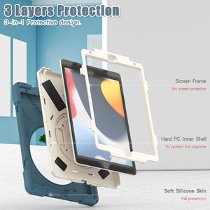 For iPad 10.2 2021 / 2020 / 2019 Silicone + PC Protective Case with Holder & Shoulder Strap(Cornflower Blue)