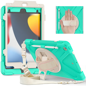 For iPad 10.2 2021 / 2020 / 2019 Silicone + PC Protective Case with Holder & Shoulder Strap(Mint Green)