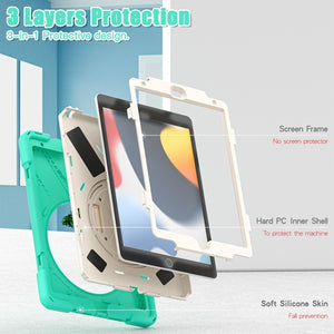 For iPad 10.2 2021 / 2020 / 2019 Silicone + PC Protective Case with Holder & Shoulder Strap(Mint Green)