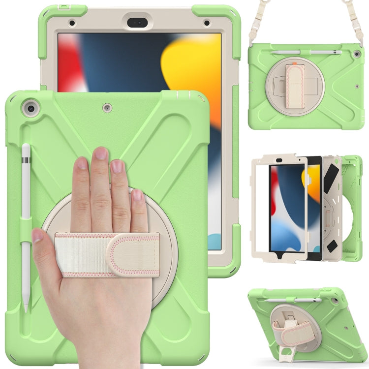 For iPad 10.2 2021 / 2020 / 2019 Silicone + PC Protective Case with Holder & Shoulder Strap(Matcha Green)