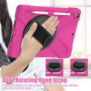 For iPad 10.2 2021 / 2020 / 2019 Silicone + PC Protective Case with Holder & Shoulder Strap(Rose Red)