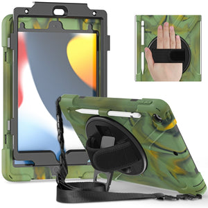 For iPad 10.2 2021 / 2020 / 2019 Silicone + PC Protective Case with Holder & Shoulder Strap(Camouflage)