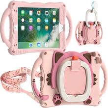 Cute Cat King Kids Shockproof Silicone Tablet Case with Holder & Shoulder Strap & Handle For iPad mini 2019 / 4 / 3 / 2 / 1(Pink)