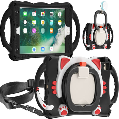 Cute Cat King Kids Shockproof Silicone Tablet Case with Holder & Shoulder Strap & Handle For iPad mini 2019 / 4 / 3 / 2 / 1(Black Red)