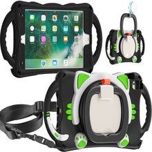 Cute Cat King Kids Shockproof Silicone Tablet Case with Holder & Shoulder Strap & Handle For iPad mini 2019 / 4 / 3 / 2 / 1(Black Green)