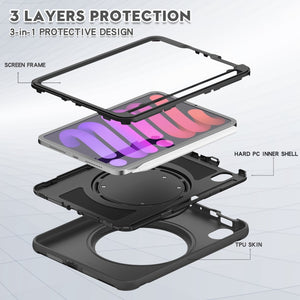 For iPad mini 6 Shockproof TPU + PC Protective Tablet Case with 360 Degree Rotation Foldable Handle Grip Holder & Pen Slot(Black)