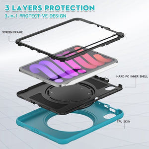 For iPad mini 6 Shockproof TPU + PC Protective Tablet Case with 360 Degree Rotation Foldable Handle Grip Holder & Pen Slot(Blue)