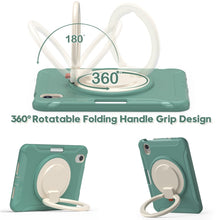 For iPad mini 6 Shockproof TPU + PC Protective Tablet Case with 360 Degree Rotation Foldable Handle Grip Holder & Pen Slot(Emmerald Green)