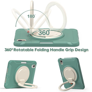 For iPad mini 6 Shockproof TPU + PC Protective Tablet Case with 360 Degree Rotation Foldable Handle Grip Holder & Pen Slot(Emmerald Green)