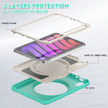 For iPad mini 6 Shockproof TPU + PC Protective Tablet Case with 360 Degree Rotation Foldable Handle Grip Holder & Pen Slot(Mint Green)