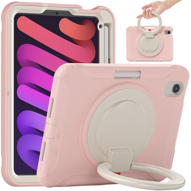 For iPad mini 6 Shockproof TPU + PC Protective Tablet Case with 360 Degree Rotation Foldable Handle Grip Holder & Pen Slot(Cherry Blossoms Pink)