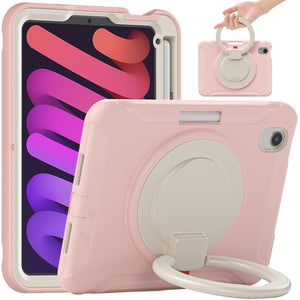 For iPad mini 6 Shockproof TPU + PC Protective Tablet Case with 360 Degree Rotation Foldable Handle Grip Holder & Pen Slot(Cherry Blossoms Pink)