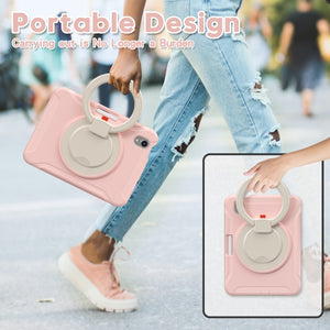 For iPad mini 6 Shockproof TPU + PC Protective Tablet Case with 360 Degree Rotation Foldable Handle Grip Holder & Pen Slot(Cherry Blossoms Pink)