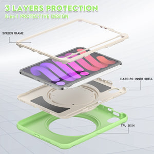 For iPad mini 6 Shockproof TPU + PC Protective Tablet Case with 360 Degree Rotation Foldable Handle Grip Holder & Pen Slot(Matcha Green)