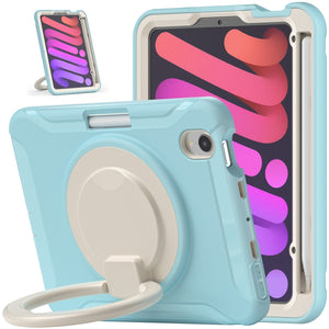 For iPad mini 6 Shockproof TPU + PC Protective Tablet Case with 360 Degree Rotation Foldable Handle Grip Holder & Pen Slot(Ice Crystal Blue)