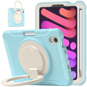 For iPad mini 6 Shockproof TPU + PC Protective Tablet Case with 360 Degree Rotation Foldable Handle Grip Holder & Pen Slot(Ice Crystal Blue)